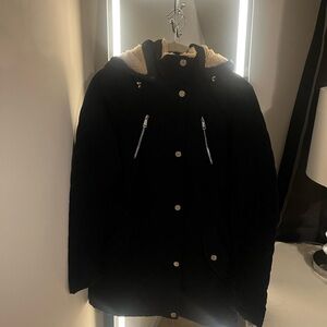 Dark Blue Hooded Coat with Sherpa Lining